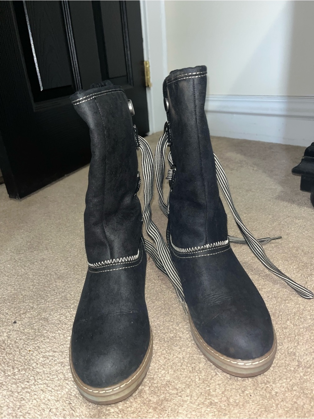 Black Suede Lace-Up Women's Ankle Boots